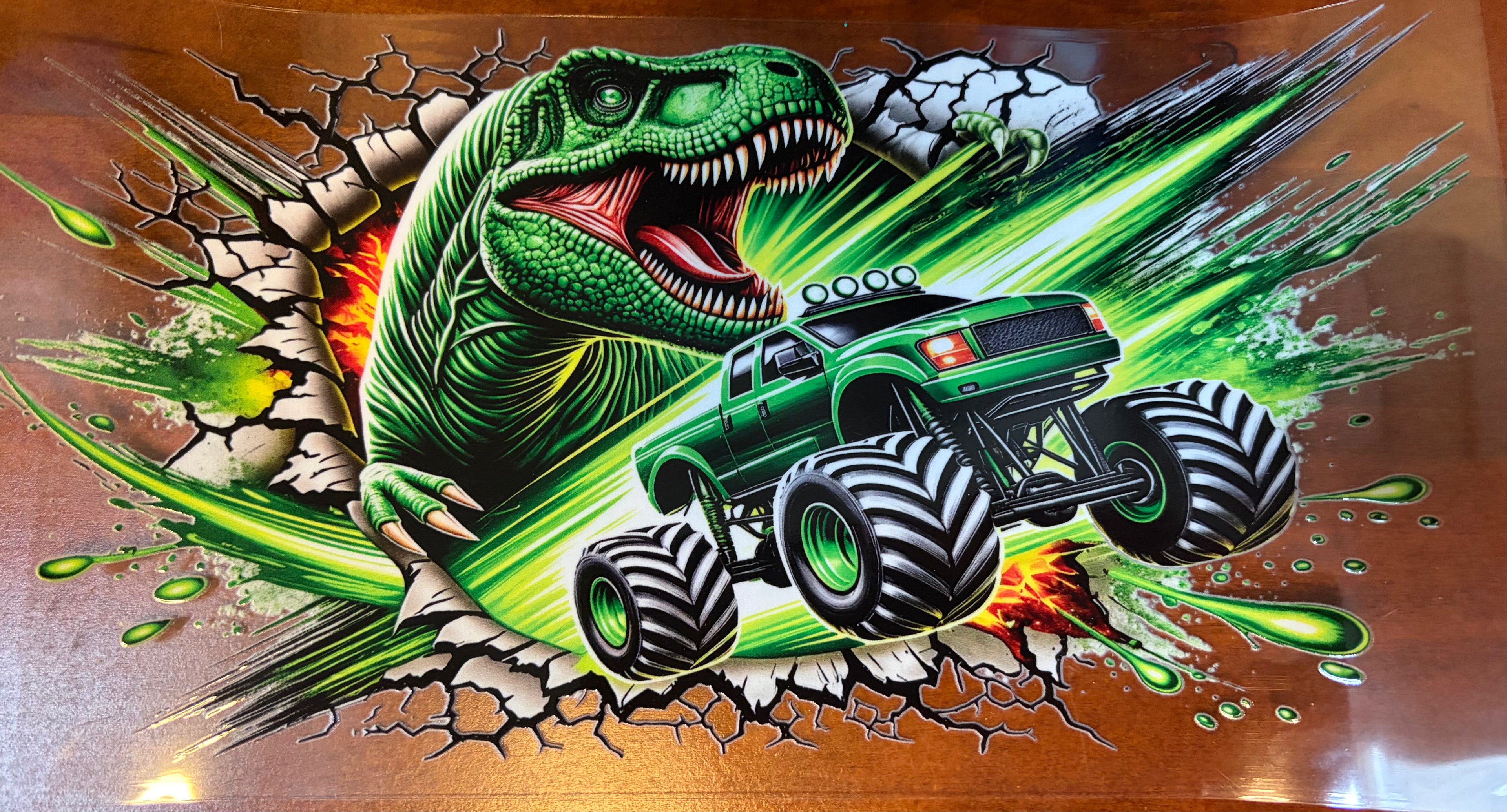 Dinosaur and monster truck
